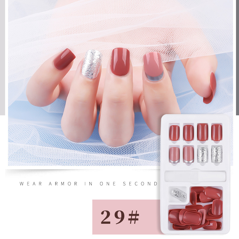 Mature Women 30pcs Detachable False Nail Artificial Tips Set Full Cover for Short Decoration