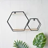 10"x17" | 2-Tier Hexagon Floating Shelf, Dessert Display Stand With Black Double Geometric Design
