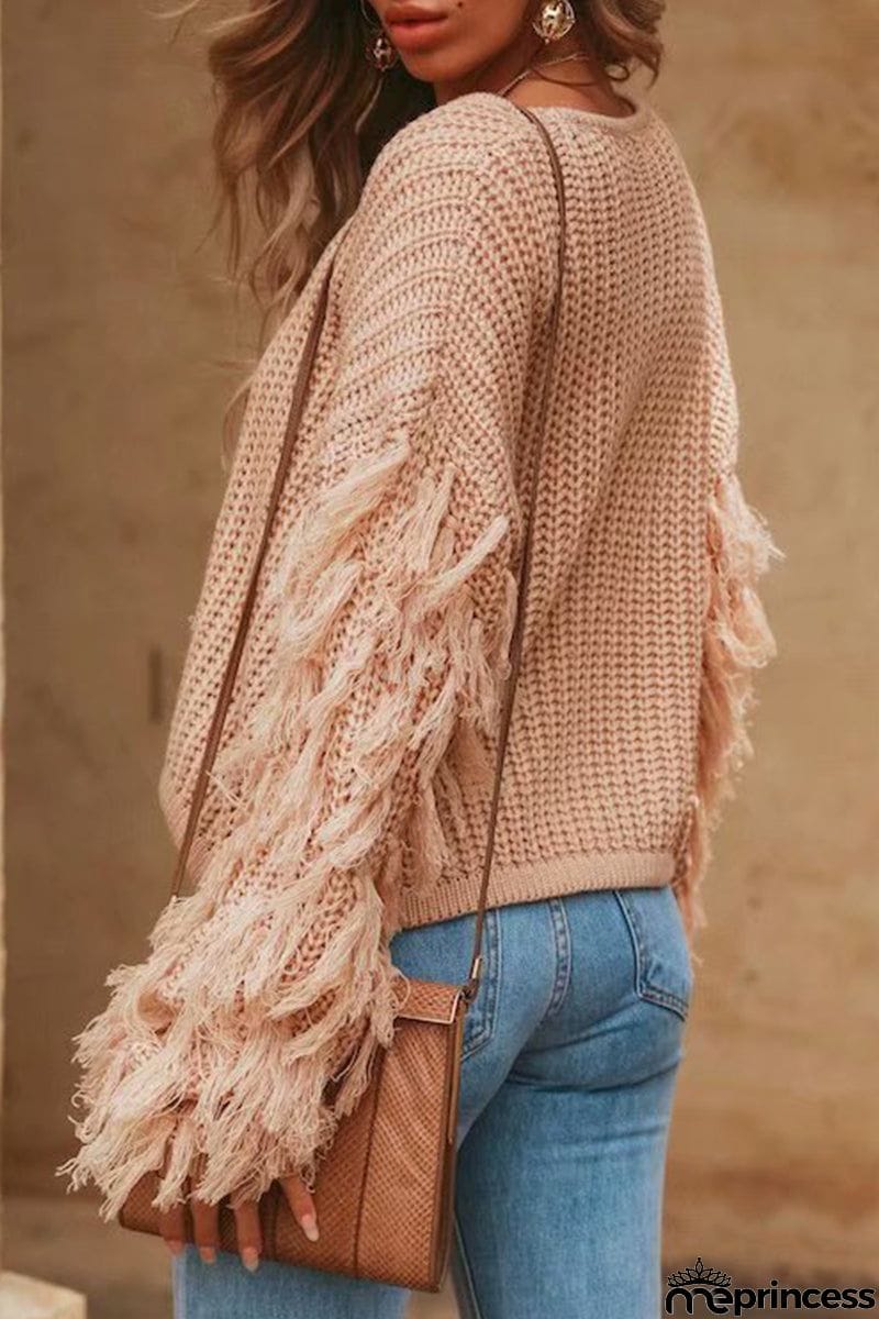 Casual Solid Tassel O Neck Sweaters(4 Colors)