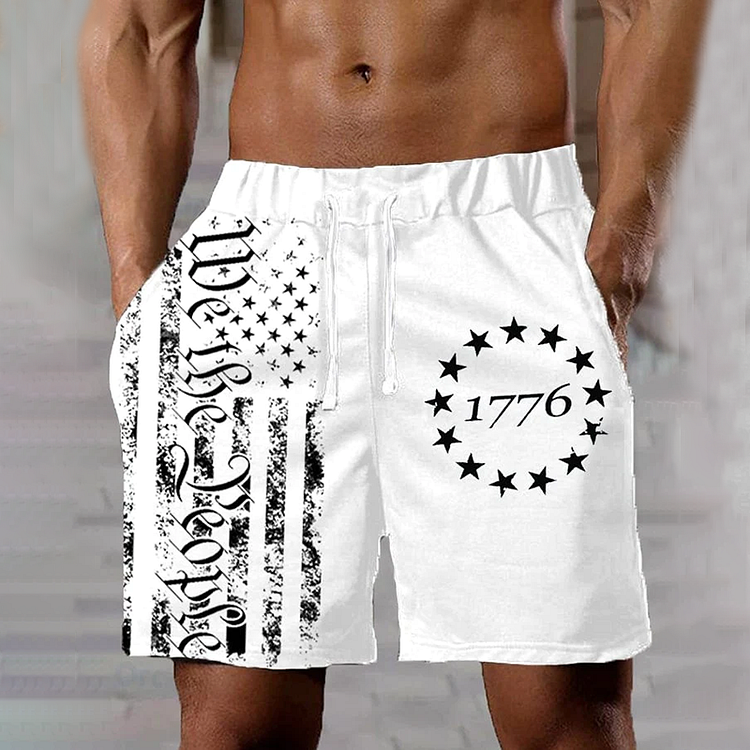 BrosWear Men's Independence Day 1776 Flag Shorts