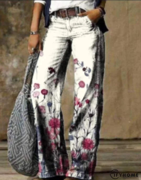Floral Women's High Waist Straight Leg Wide Fashion Loose Jeans | IFYHOME
