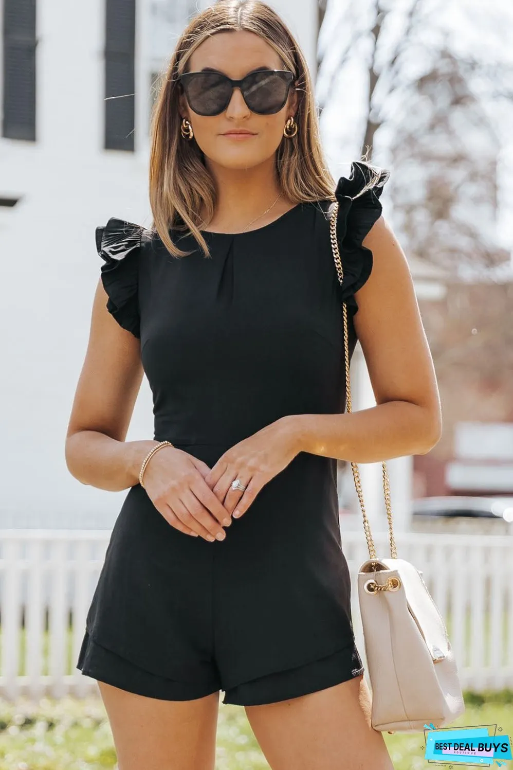 Ruffle Sleeves Solid Romper