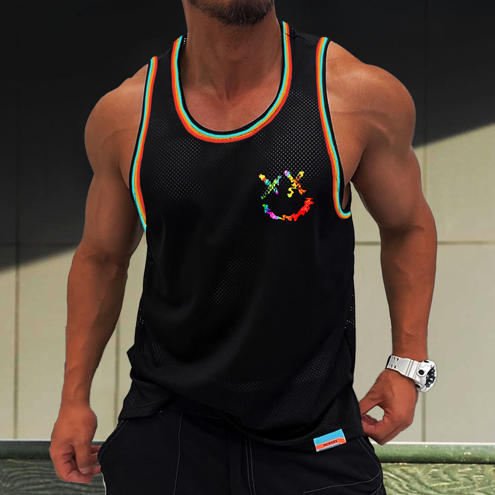 Men's Smiley Face Print Casual Sleeveless Tank Top