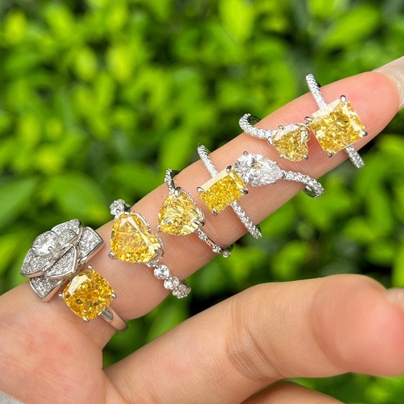 925 Sterling Silver High Carbon Diamond Geometric Heart Shape Rings