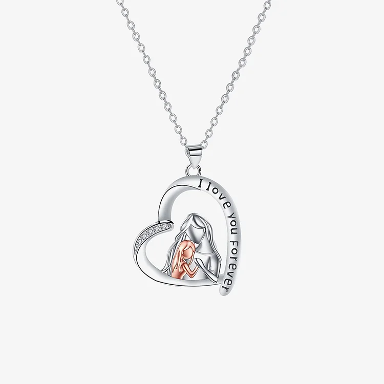 Mother & Daughter I Love You Forever Heart Necklace