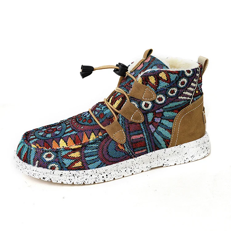 Women's Colorful Geometric Slip On Fleece Lining Boots
