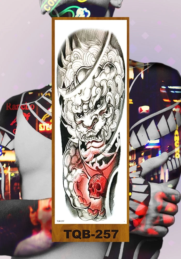 Full Flower Arm Temporary Tattoo Stickers Man Woman Adults Girls Body Sexy Fake Tatoo Dragon Tiger Mythical Beast Koi Skull DIY