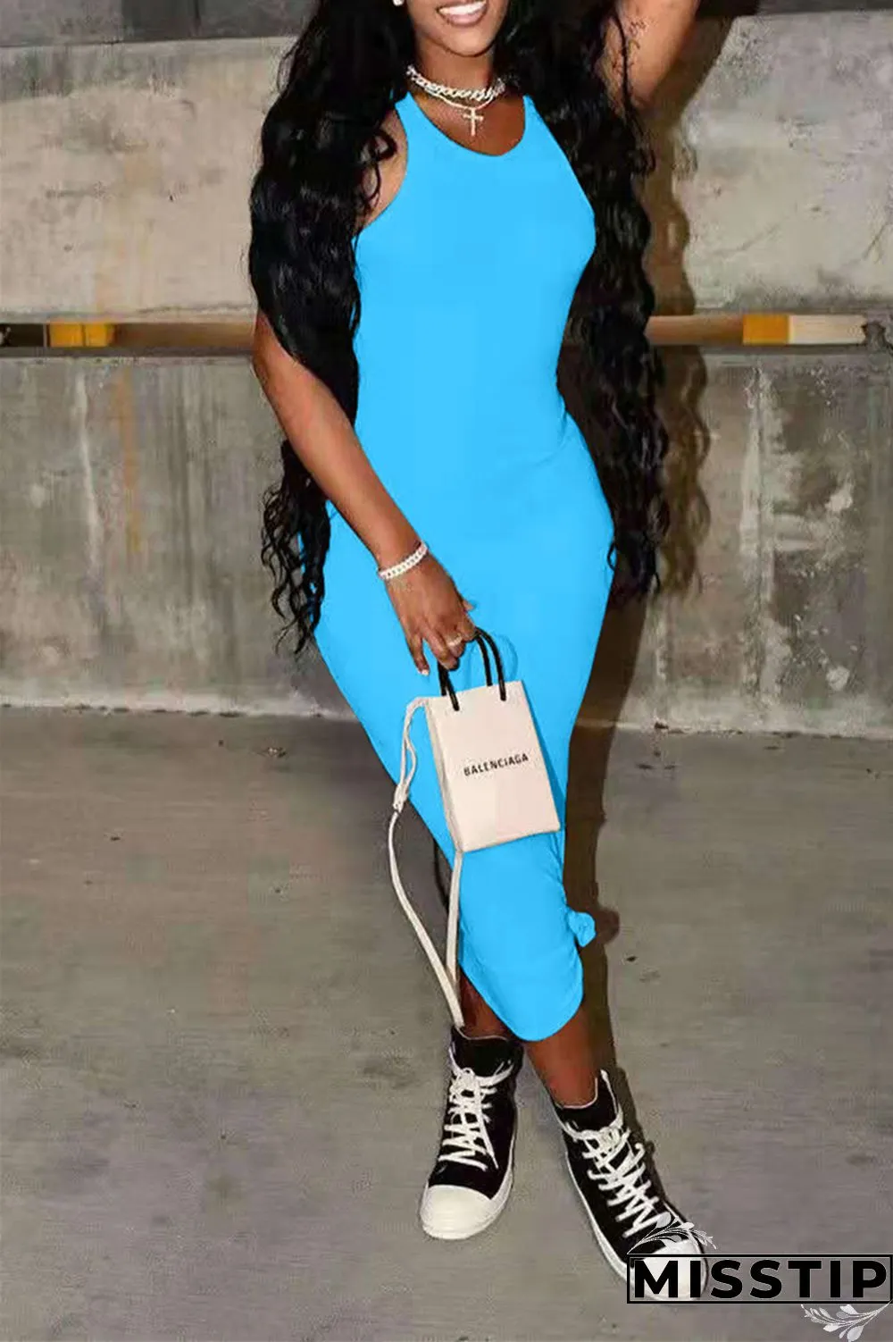 Milky Fashion Casual Solid Basic O Neck Vest Dress