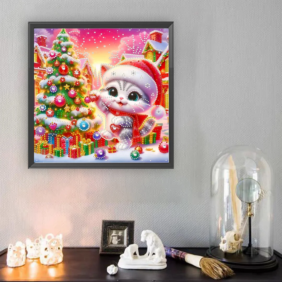 Christmas Cat - Diamond Painting - Partial Special Shaped Drill(Canvas|30*30cm)