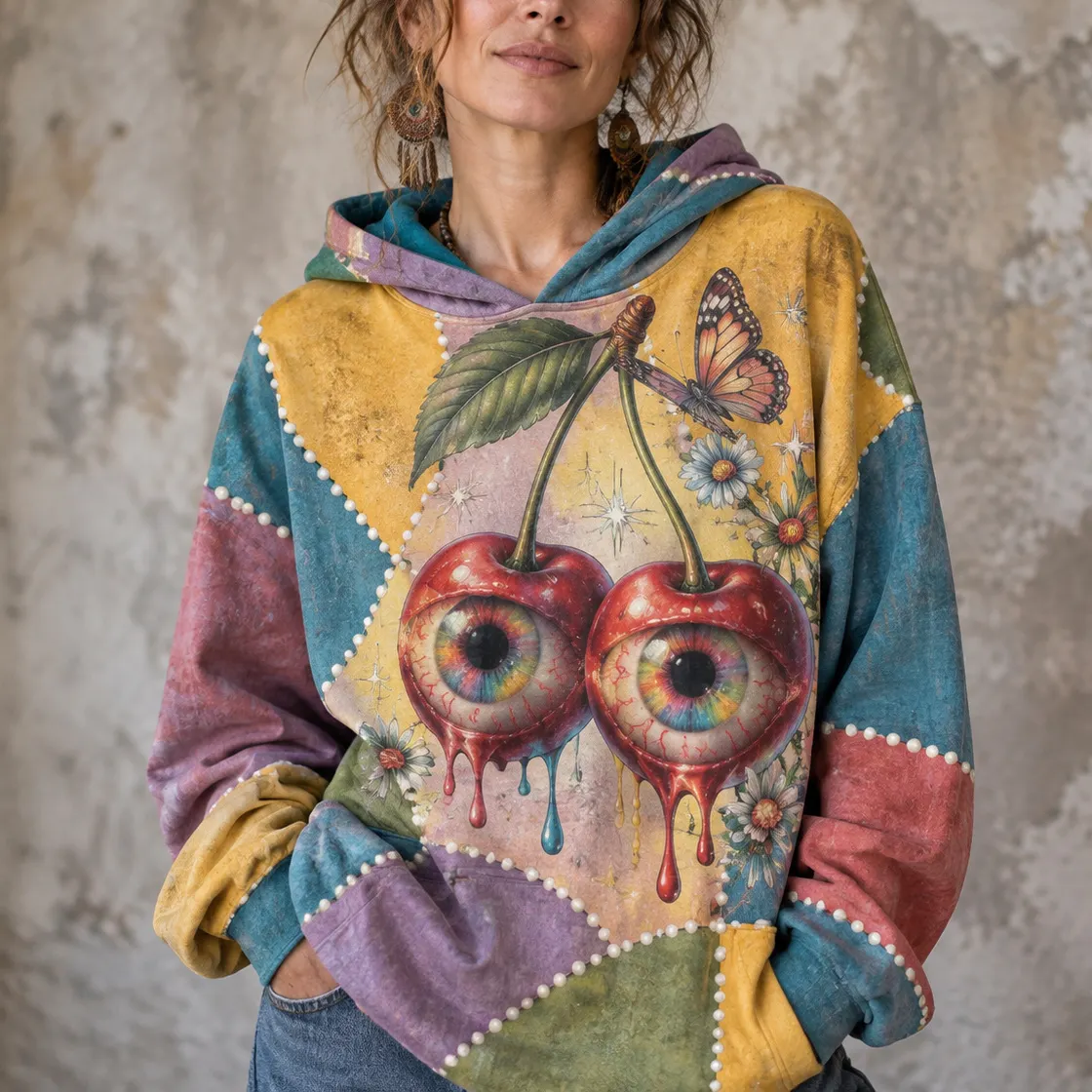 Comstylish Women's Vintage Gothic Hippie Bloody Creepy Eyeball Graphic Graphic Casual Hoodie