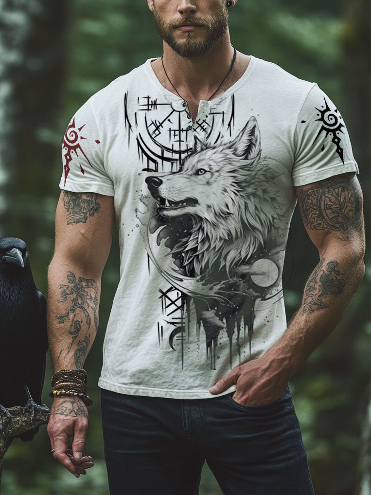 Viking men's short sleeve giant wolf design / Rvogue / Rvogue