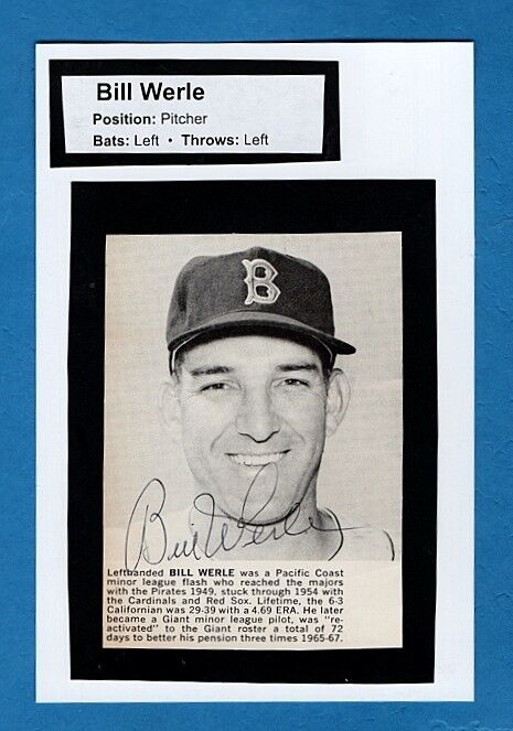 1953-54 BILL WERLE-BOSTON RED SOX VINTAGE AUTOGRAPHED Photo Poster painting-(d.2010)