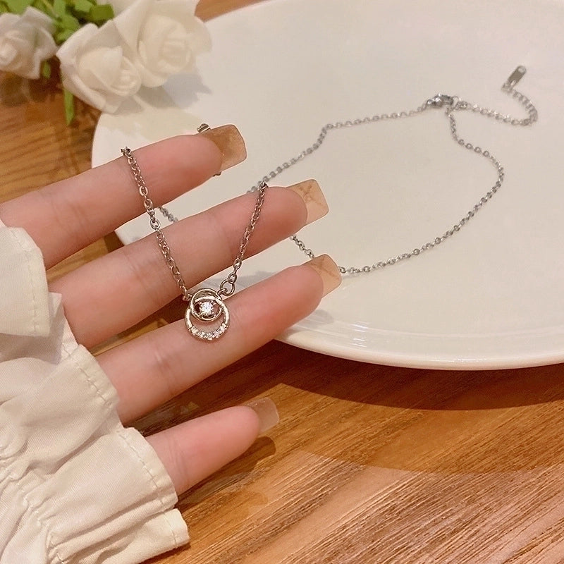 Elegant Lady Geometric Heart Shape Bow Knot Titanium Steel Copper Plating Inlay Zircon Pendant Necklace