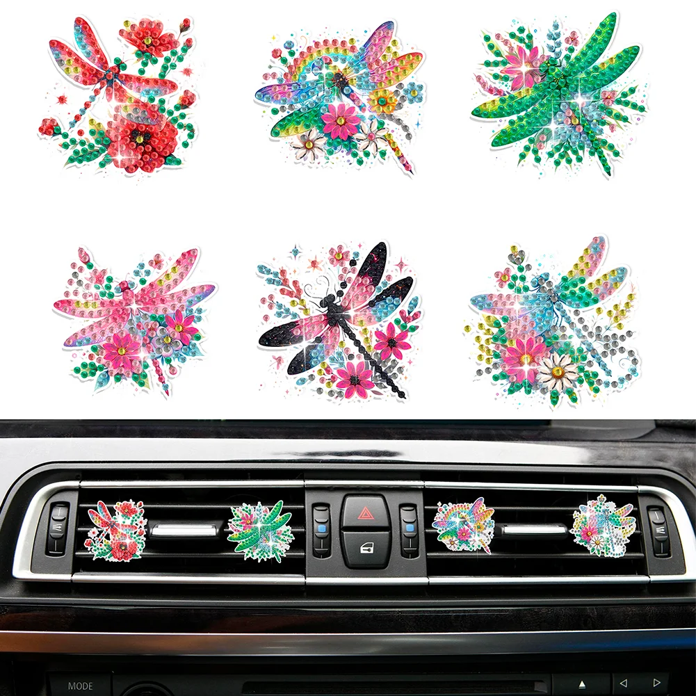 6Pcs Dragonfly Diamond Painting Car Air Vent Clips Car Decor for Women Girls