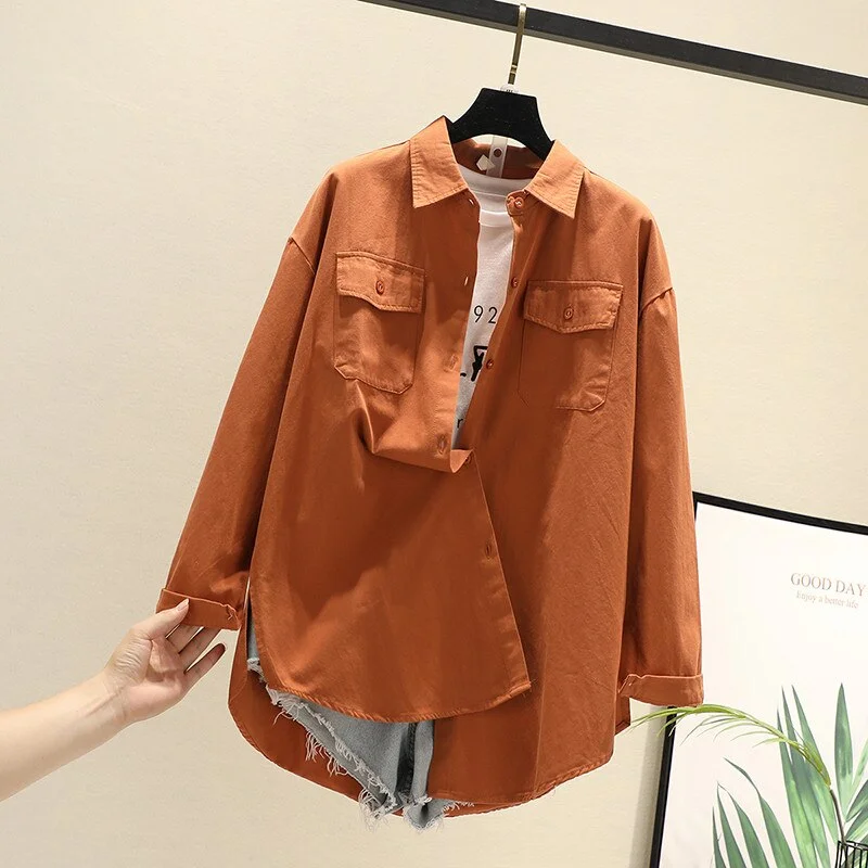 Women Blouses Shirts Tunic Womens Tops And Blouses 2020 Womenswear Long Sleeve Clothing Button Up Down White Double Pockets New