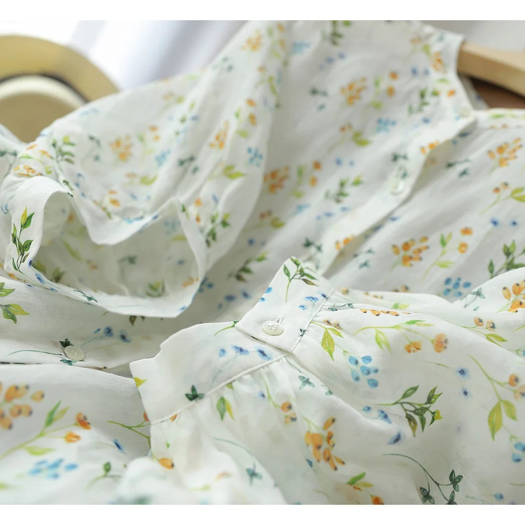 Uveng Uveng Goods Export Counter Original Single Tail Goods Elegant Age-Old Bubble Sleeve Print White Shirt Top Woman