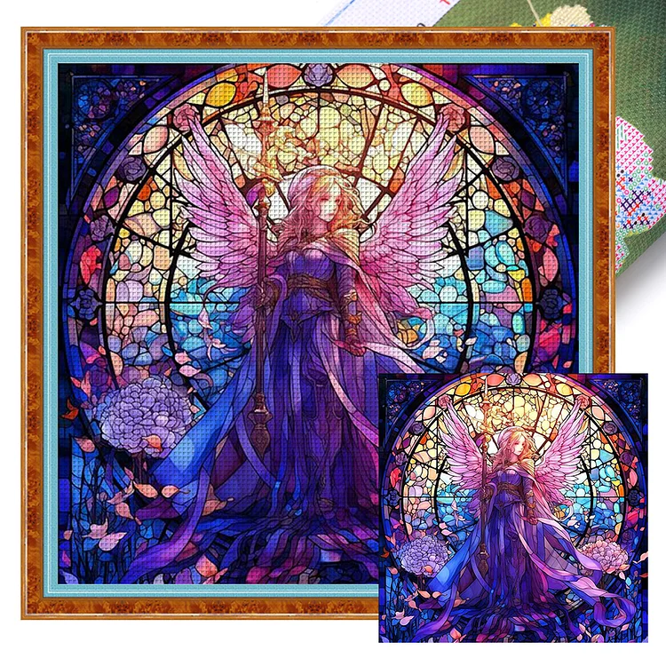 Glass Art - Angel Girl - Printed Cross Stitch 18CT 45*45CM