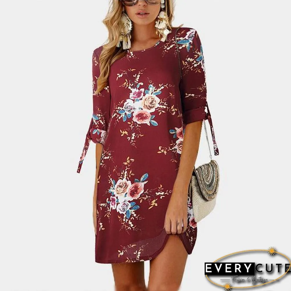 Women Chiffon Floral Print Mini Dress Boho Beach Half Sleeve Elegant Dress Black Dresses