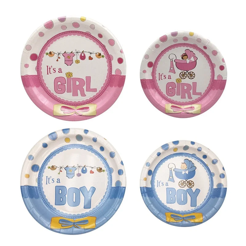 1Set Baby Shower Decoration Party Tableware Kid Birthday Paper Plate Cup Tablecloth Baby Shower Gender Reveal Party Supplies