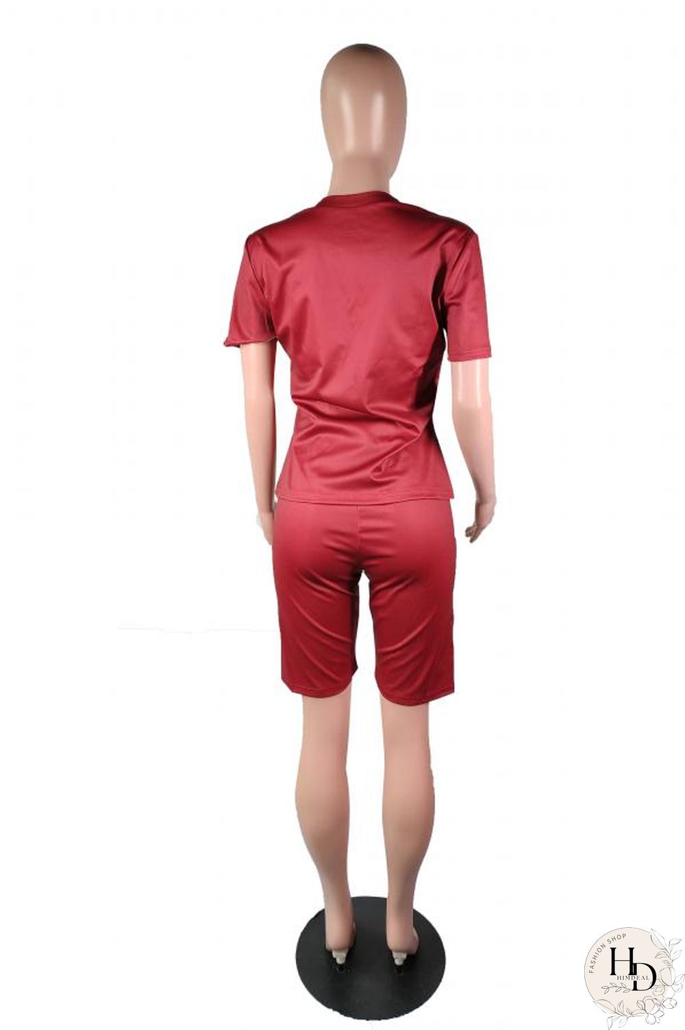 Wine Red Casual Fashion Slim fit Two Piece Suits Letter Solid Regular Short Sleeve