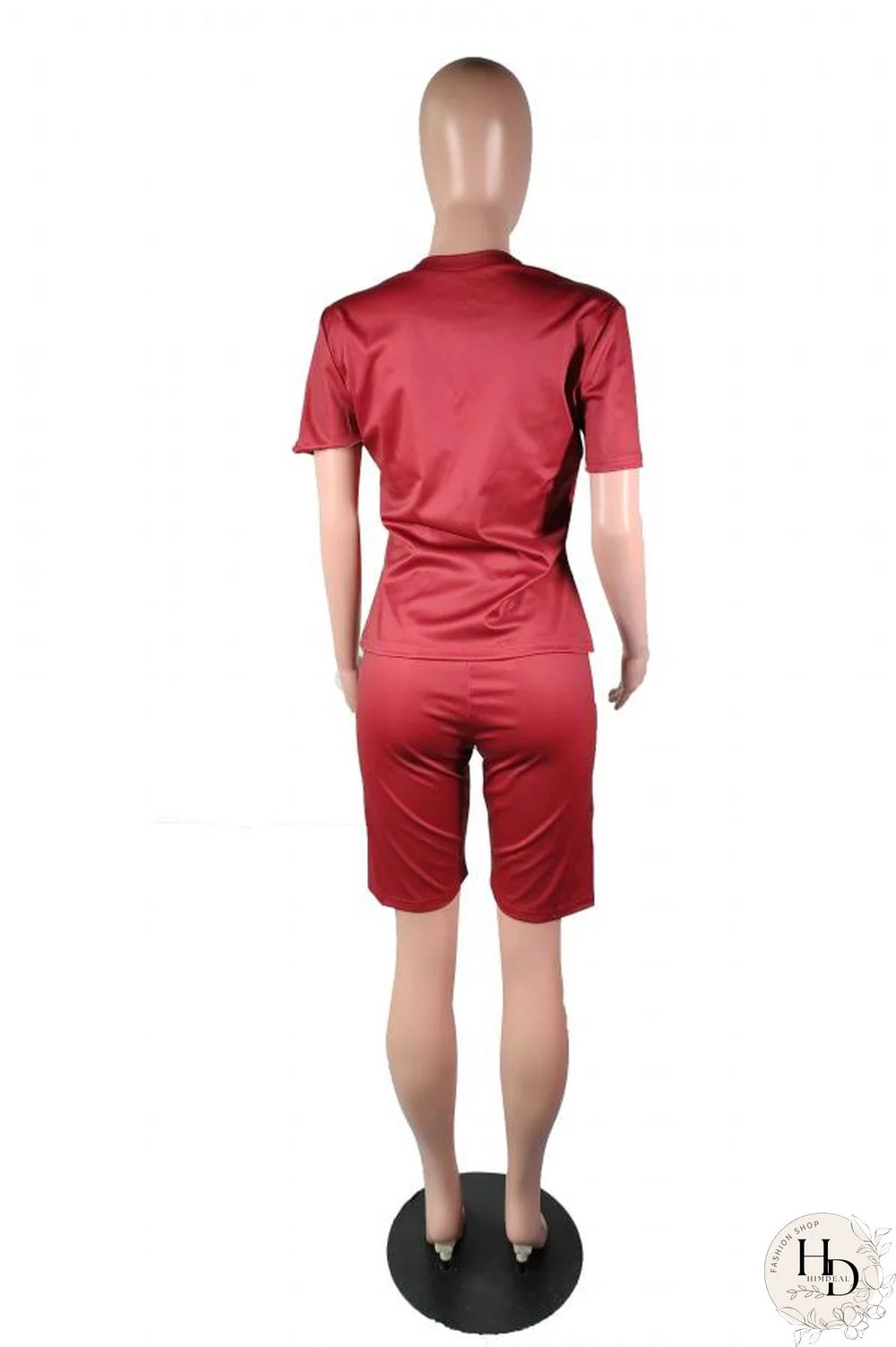 Wine Red Casual Fashion Slim fit Two Piece Suits Letter Solid Regular Short Sleeve