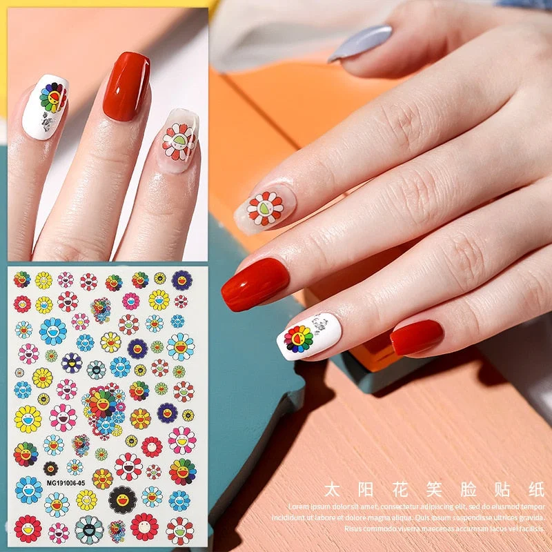 SHE-176 Sunflower Bear Cartoon Rose flower butterfly 3D Back glue Nail decal Nail sticker Nail decoration Nail art Nail ornament-Nail Inspo