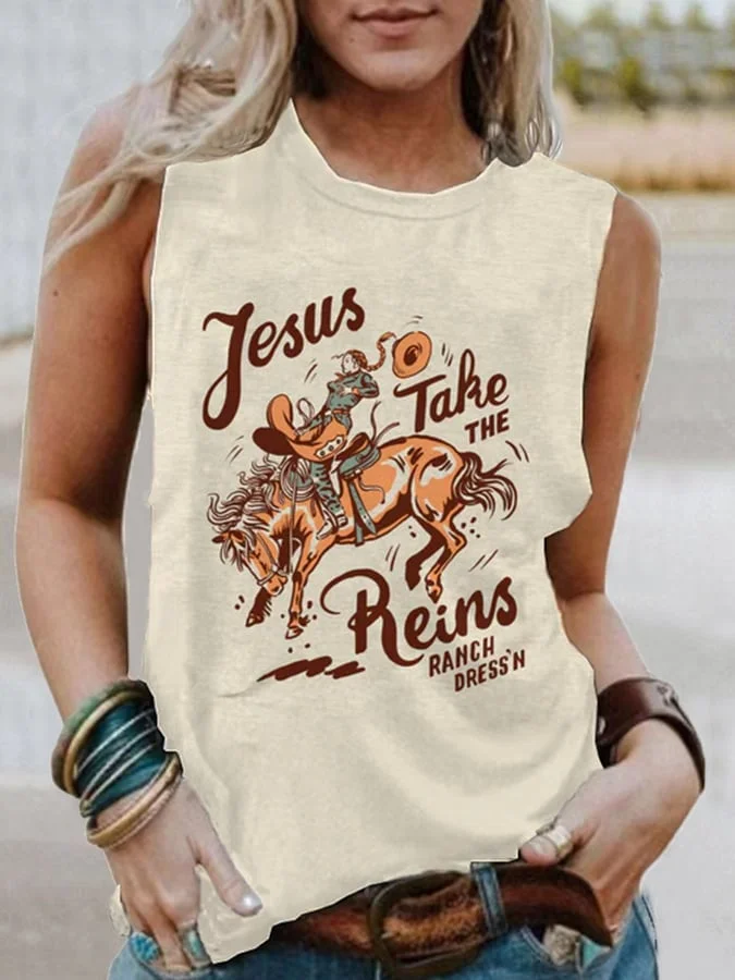 Women's Jesus Take The Reins Print Casual Vest socialshop