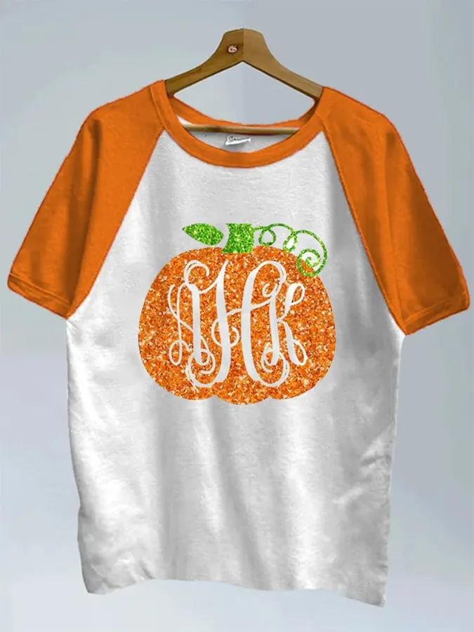Women's Sequin Pumpkin Print T-Shirt 