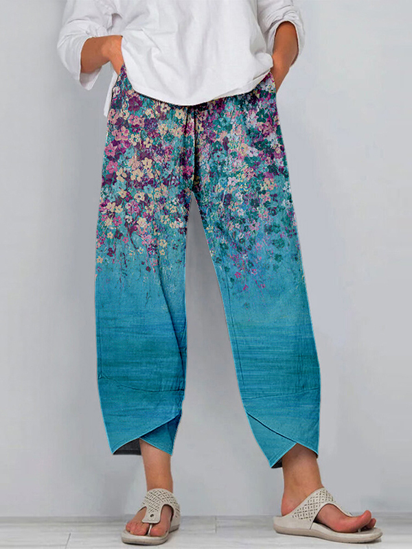Blooming Flowers Series Printed Cropped Pants  artssus