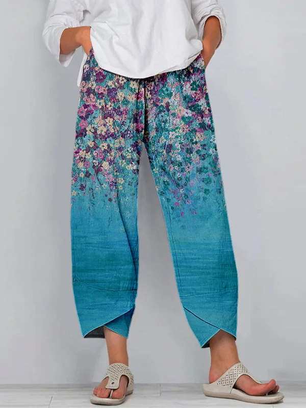 Blooming Flowers Series Printed Cropped Pants