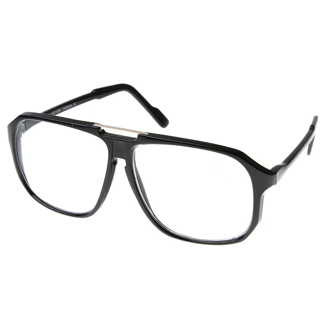 Square Shaped Plastic Aviator Clear Lens Glasses Eyewear with Metal Top Bridge