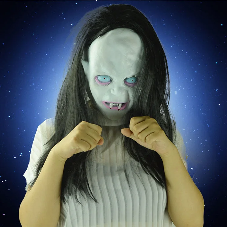 Scary Long Black Hair Sadako Halloween Mask-elleschic