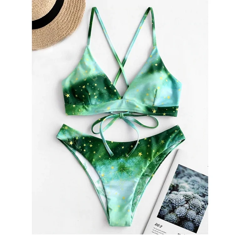 Starry Sky Print Reversible Bikini Sets Women Sexy Thong Two Pieces Swimsuits 2022 Girl Summer Beach Bathing Suit Micro Swimwear