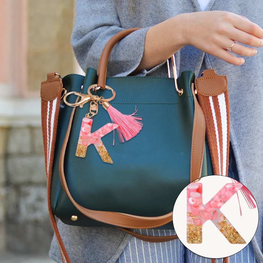 Resin Initial Key Ring with Tassel Alphabet Keyring for Car Keys Wallet Handbags