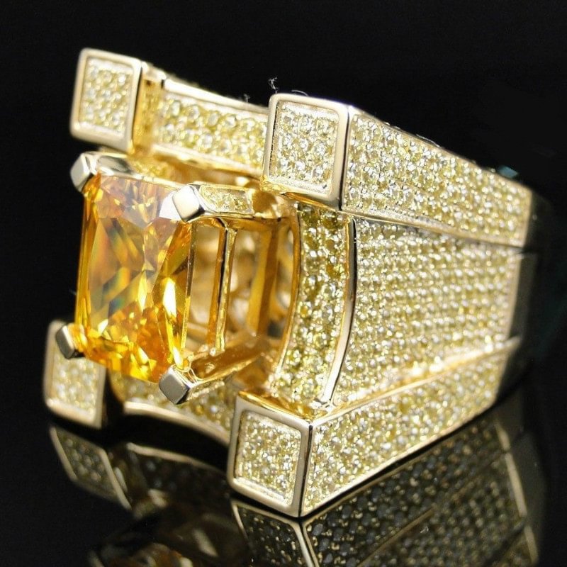 Ice Out Bling Wide Hip Hop Geometric Ring-VESSFUL