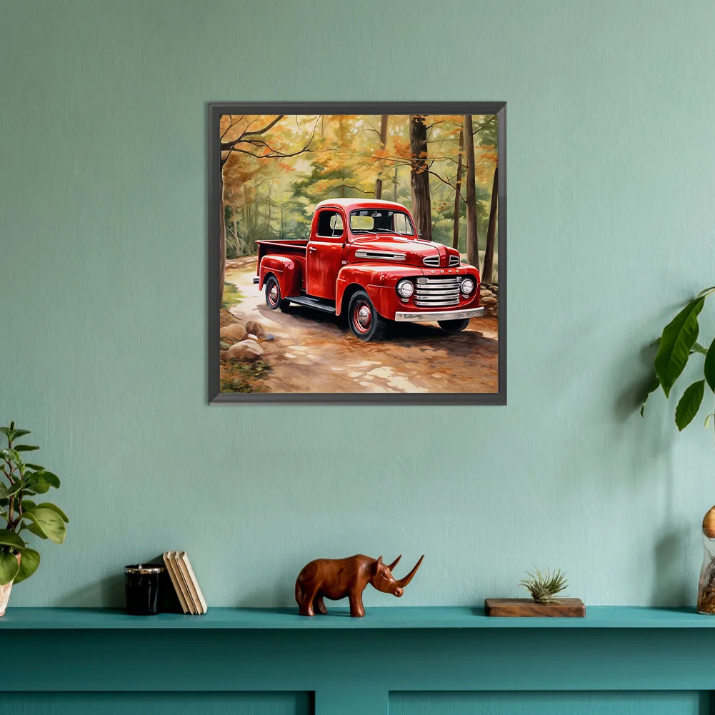 Diamond Painting - Full Round Drill - Forest Red Car(Canvas|30*30cm)