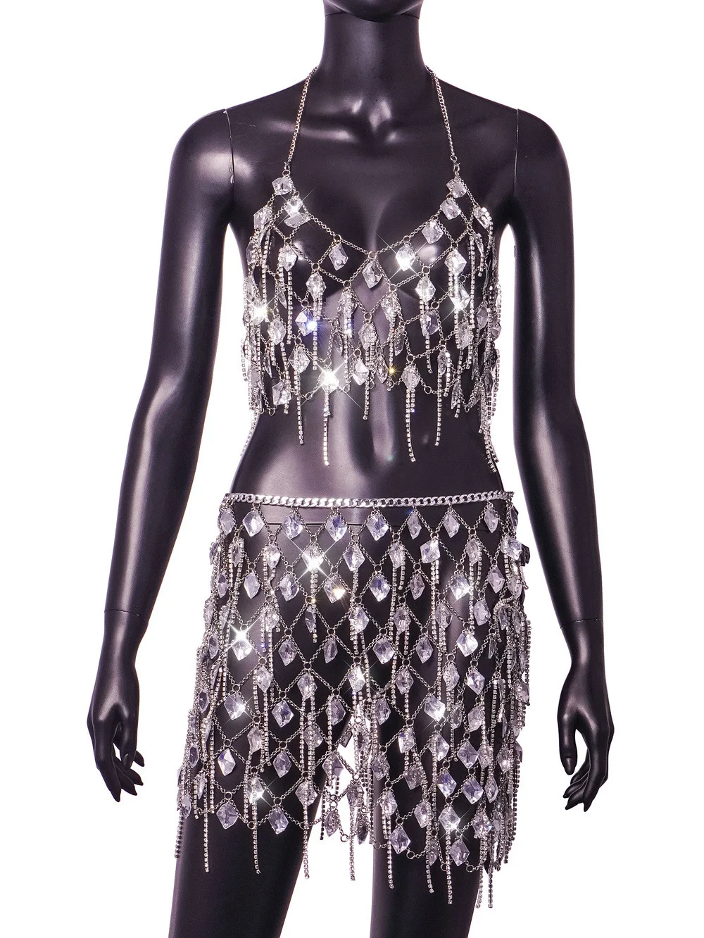 Uveng Uveng Direct Sales Summer Sexy Gem Tassel Dress D21017
