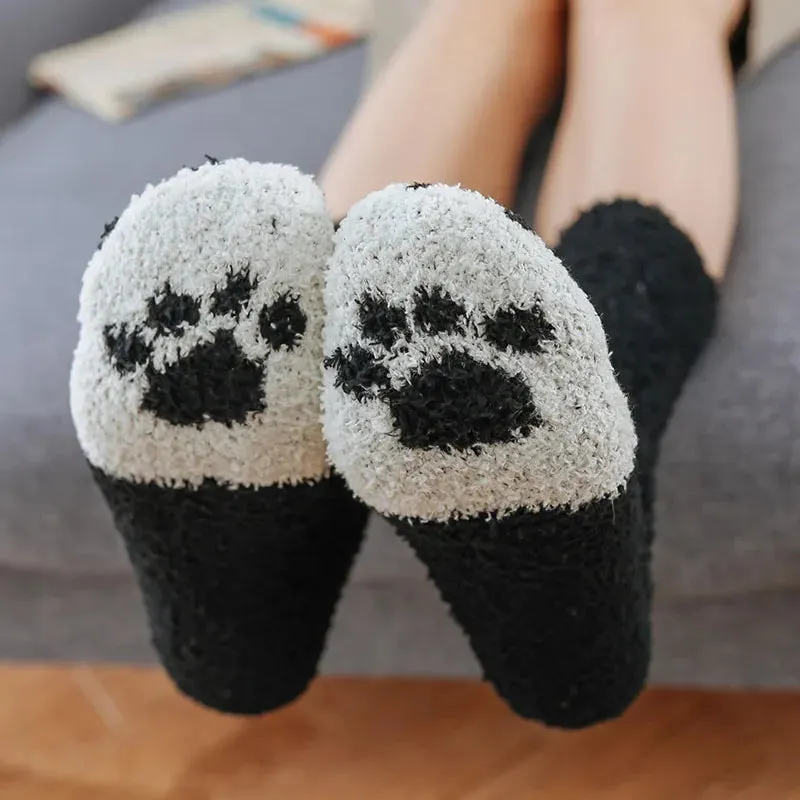 Brownm Paw Plush Socks