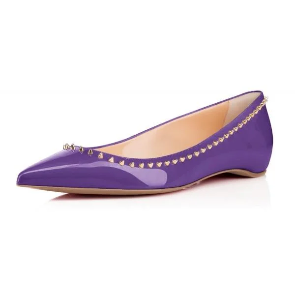 Viola Purple Pointy Toe Flats Comfortable Flats with Rivets