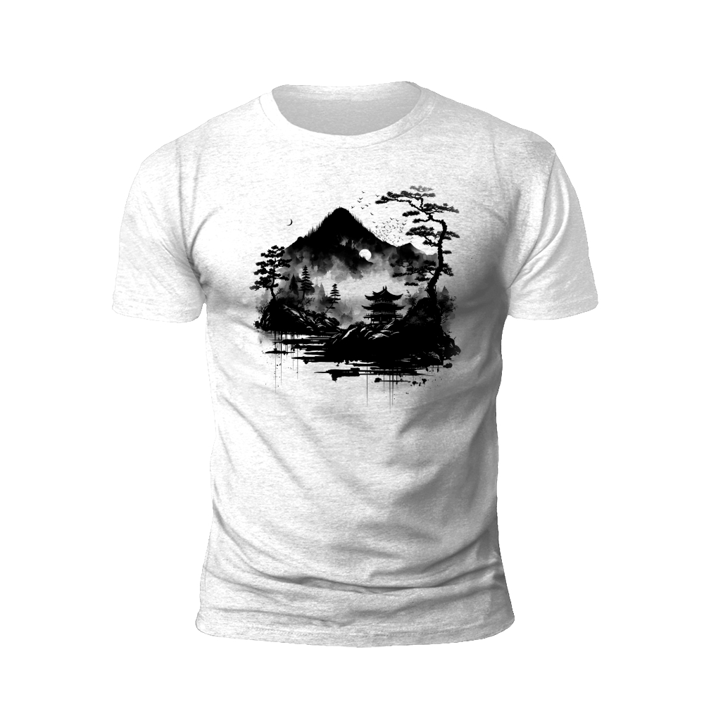 Ink Wash Tranquillity: Mountain Landscape T-Shirt