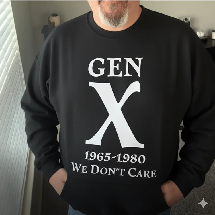 GEN X We Don't Care Sweatshirt, WDNC T-shirt, V-neck, Sweatshirt, Hoodie