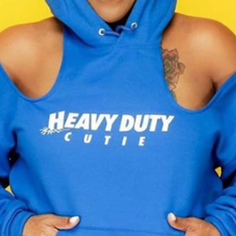 Plus Size Printed Solid Color Hoodie Off-shoulder Sweater Top