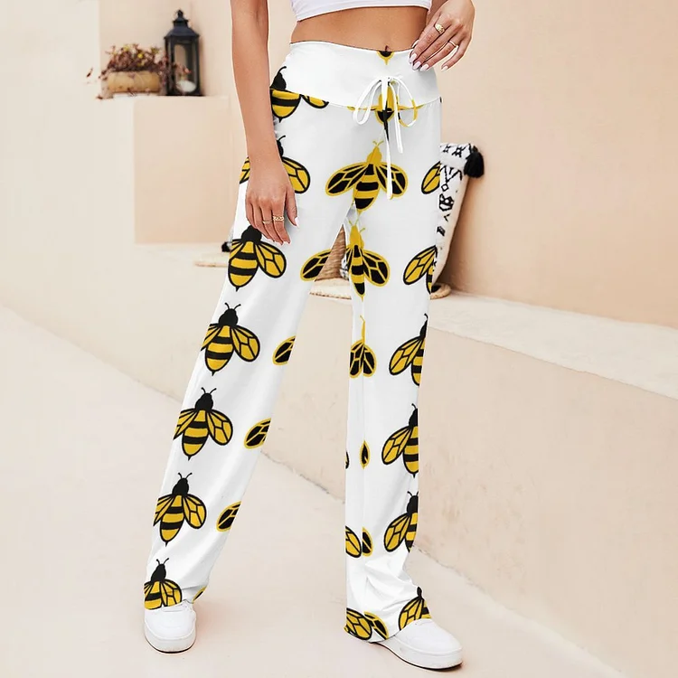 S-3XL Honey Bee Hive Bumble Bee Honeycomb Women Yoga Pants Elastic Waist Printed Straight Long Trousers Pants - Heather Prints Shirts