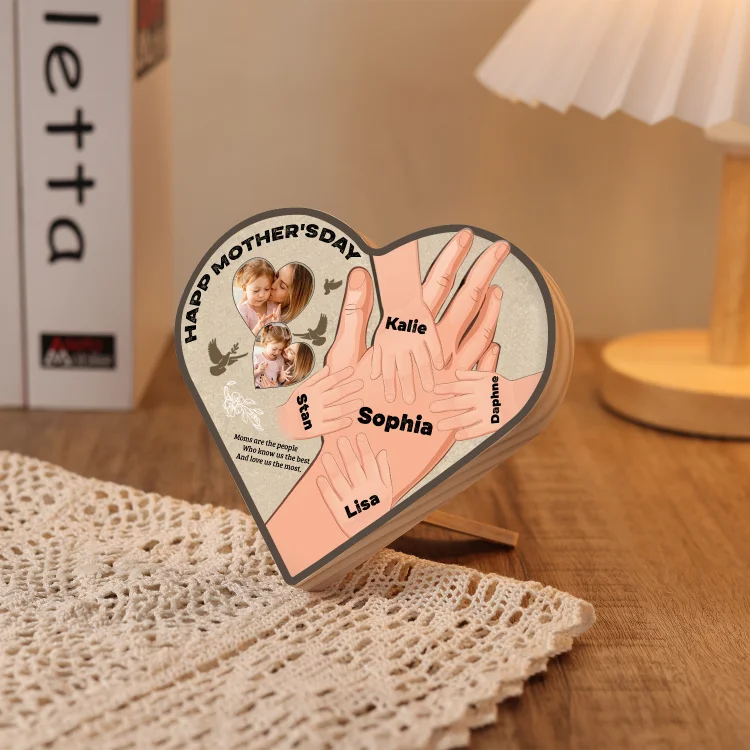 5 Names-Personalized Family Heart Wooden Ornament Gift-Customized Gift Ornament Desktop Decoration Picture Frame For Mother
