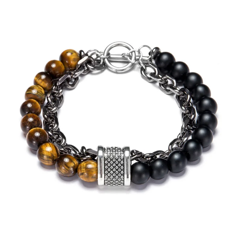 BrosWear Natural Unique Men'S Beaded Titanium Steel Bracelet