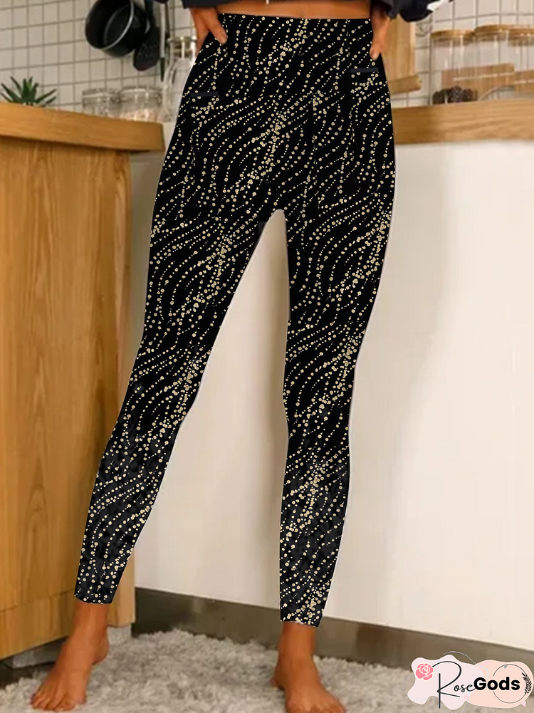 High Elastic Cropped Pants With Glittering Printing Leggings