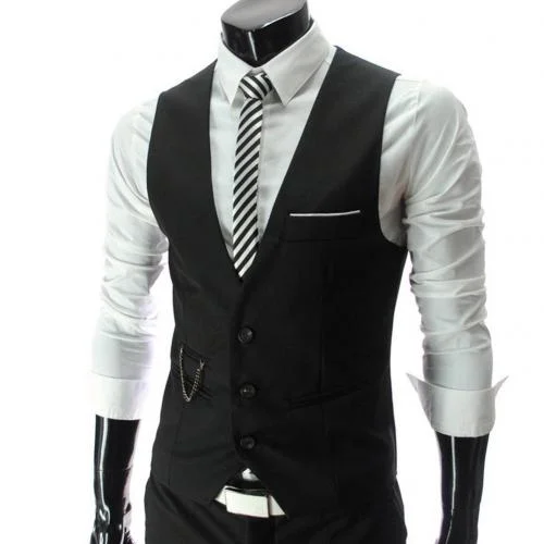 Fashion Men Suit Vest Solid Color V Neck Sleeveless Button Pocket Blazer Suit Waistcoat Formal Blazer Vest