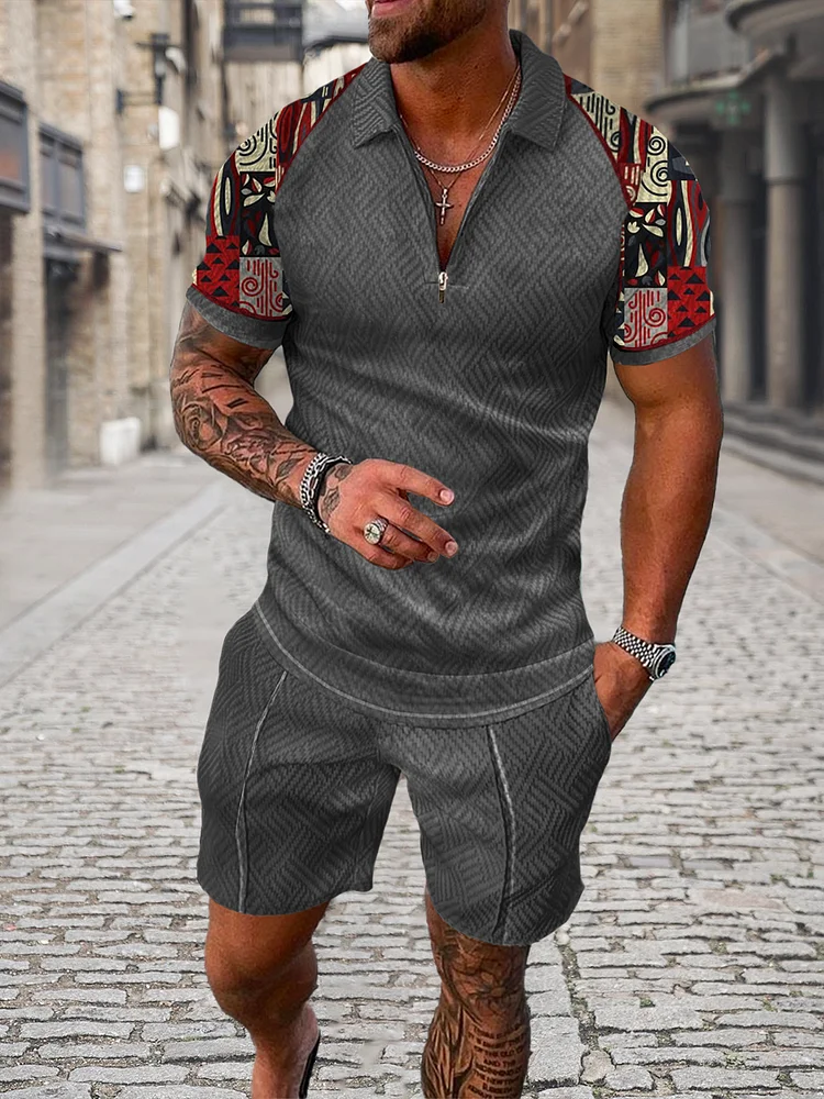 Men's Abstract Printing Retro Polo Suit