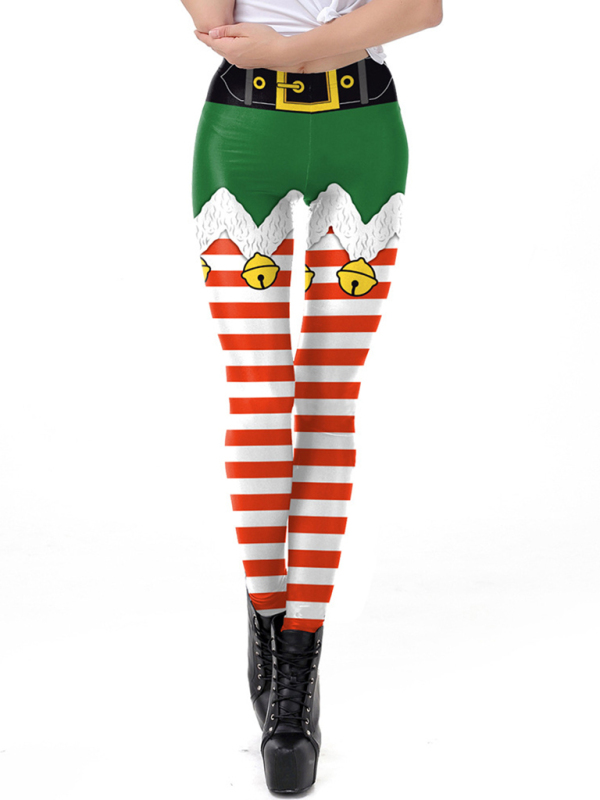 Mature Women Fashion Festival Stripe Print Patterned Leggings