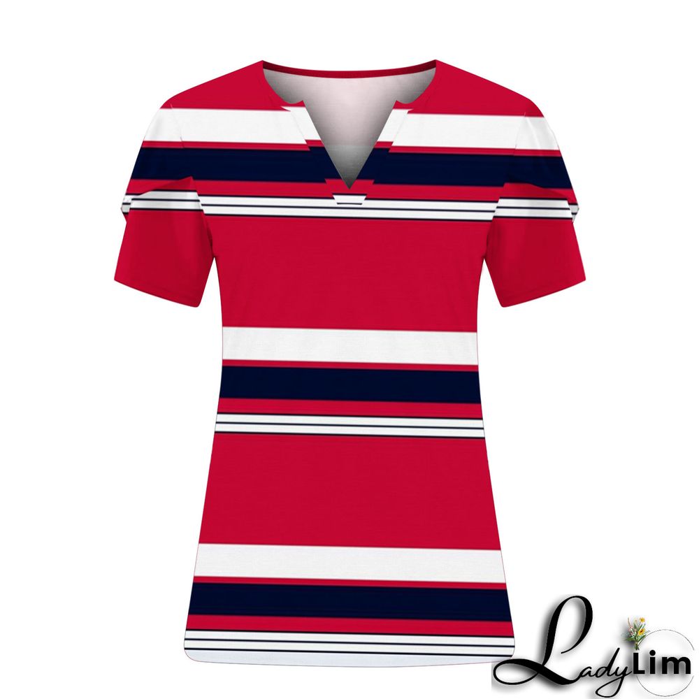 V-Neck Plus Size Ladies Short Sleeve T-Shirt Printed Top